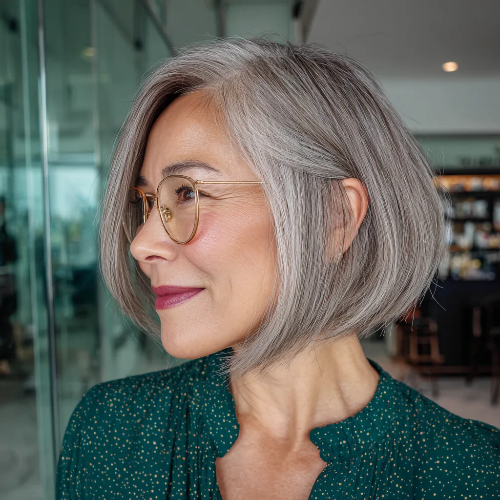 Contemporary Textured Angular Bob with Silver Highlights