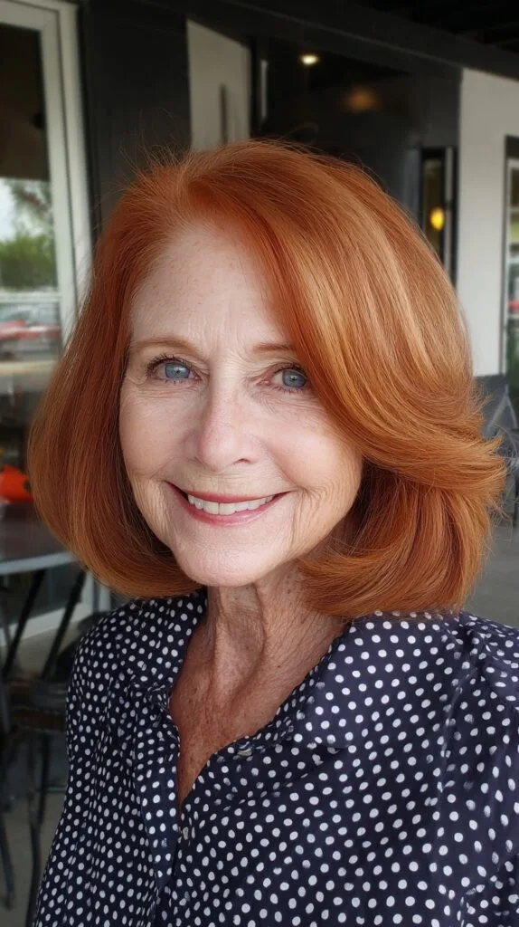 Copper Shell-Beveled Shoulder-Grazing Bob with Lifted Side Part