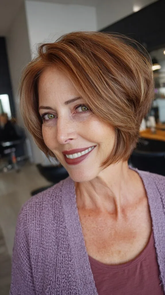Copper-Toned Voluminous Bob with Layered Ends