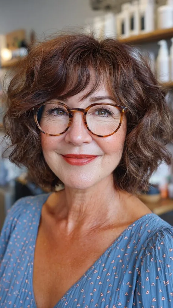 Copper-Toned Wavy Bob with Bangs