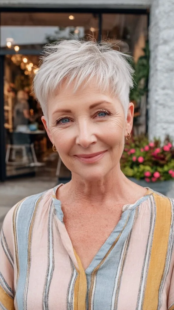 Cropped Silver Pixie with Feathered Crown and Textured Fringe
