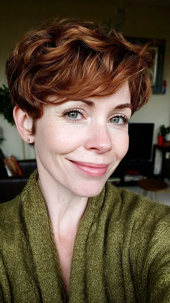 Curly Copper Pixie with Natural Texture