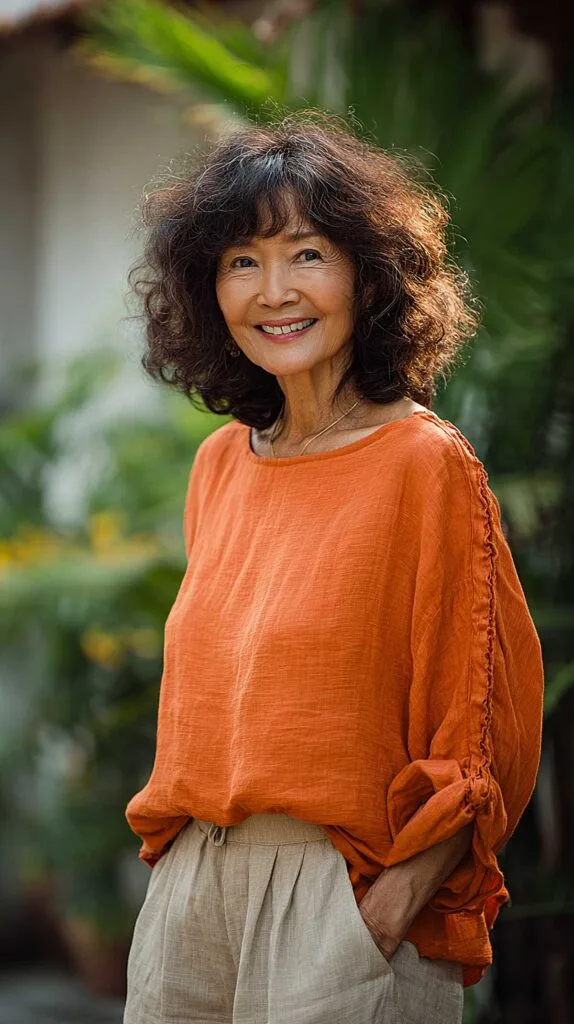 Dark brown wavy shag with soft curtain fringe