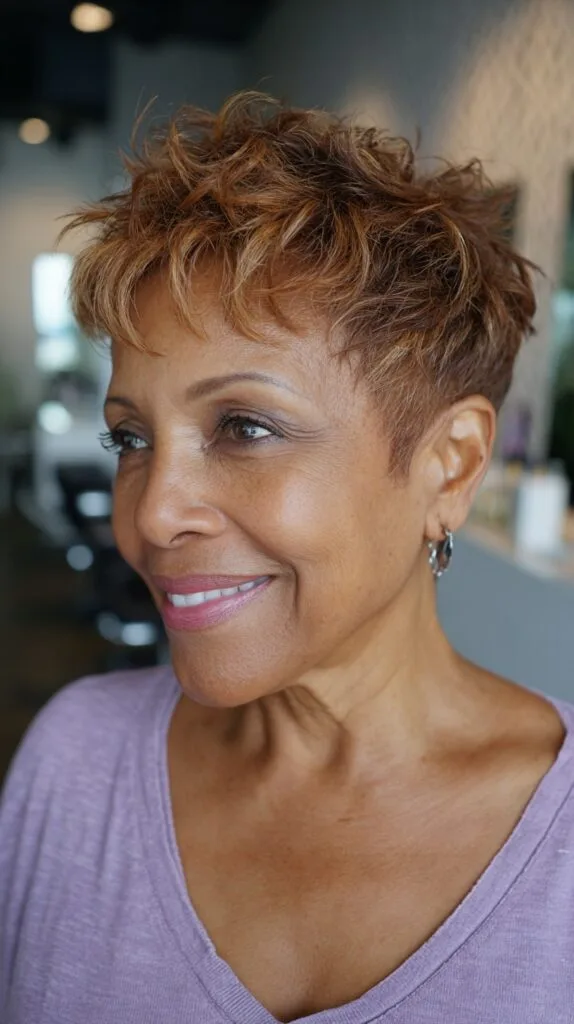 Dynamic Copper Textured Pixie with Voluminous Top