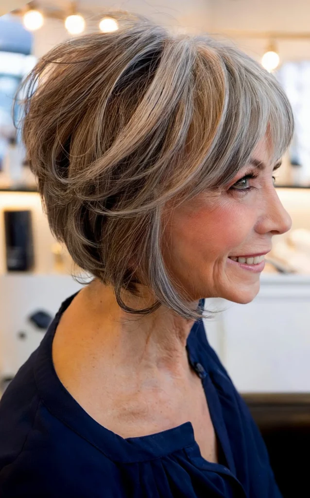 Easy Angled Bob with Soft Layers for 60-year-olds
