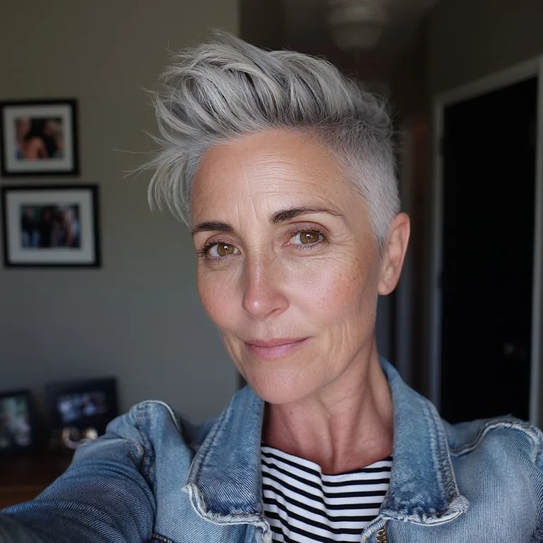 Edgy Textured Pixie Cut with Soft Silver Highlights