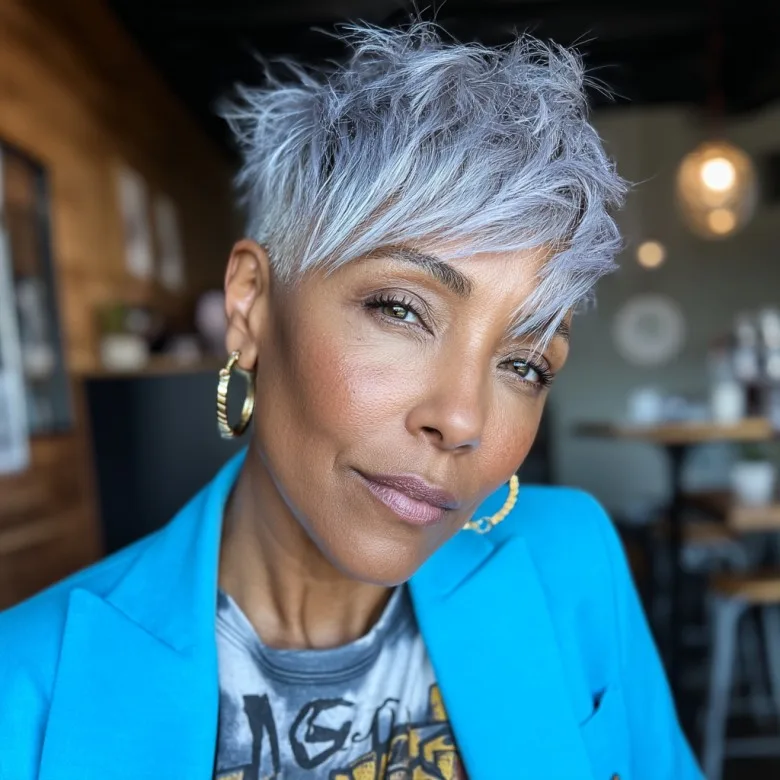 Edgy Textured Pixie with Bold Silver Highlights