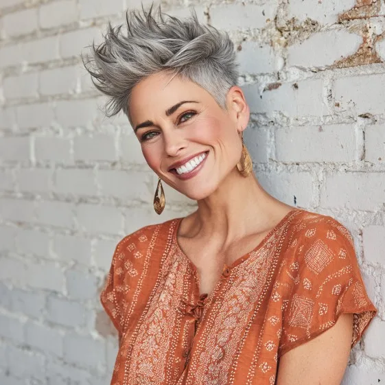Edgy Textured Pixie with Bold Silver Spikes
