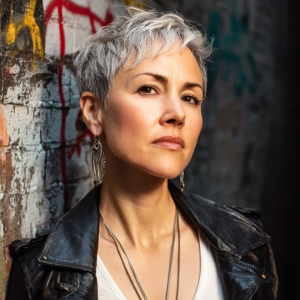 Edgy Textured Silver Pixie Cut