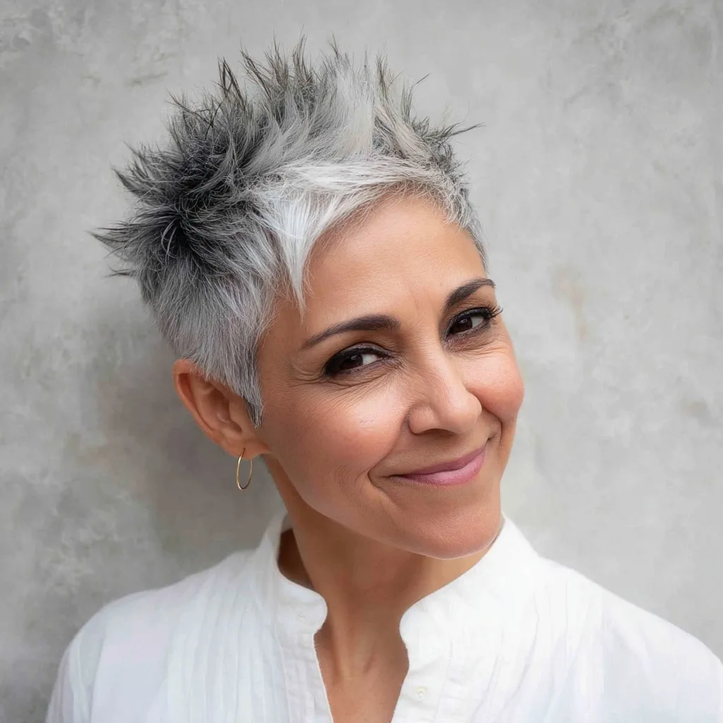 Edgy Textured Silver Spiky Pixie with Defined Layers