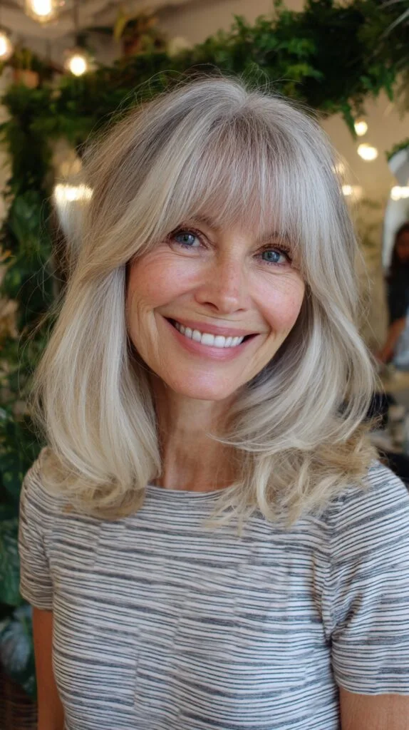 Effortless Beige Blonde Layers with Feathered Bangs