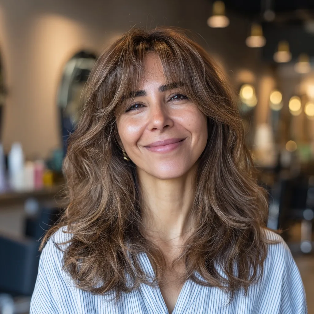 Effortless Layered Curtain Bangs for Mature Women