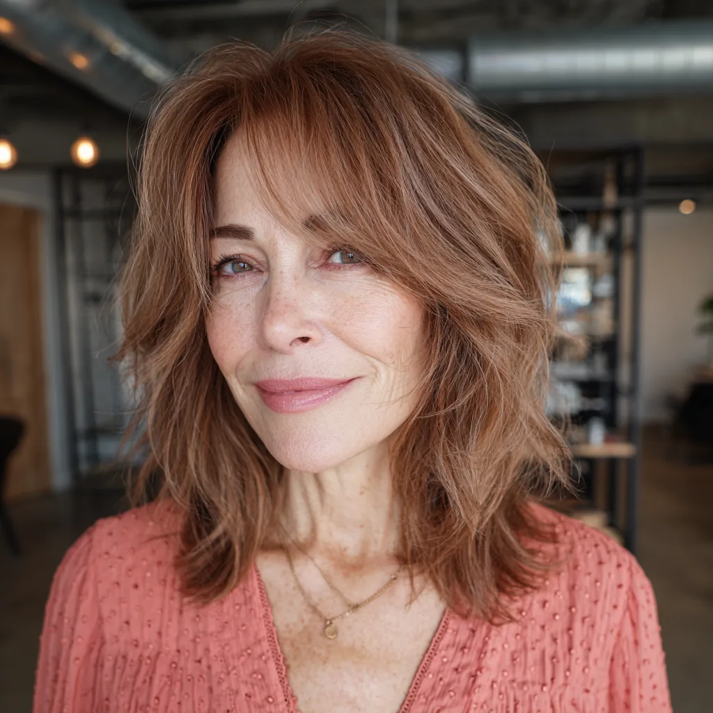 Effortless Layered Lob with Face-Framing Bangs