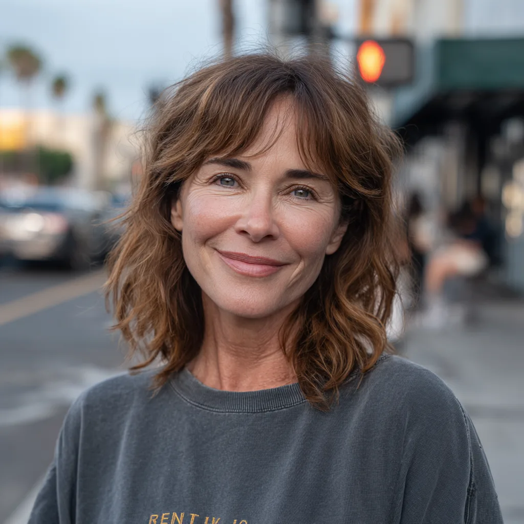 Effortlessly Chic Lob with Soft Waves and Face-Framing Bangs
