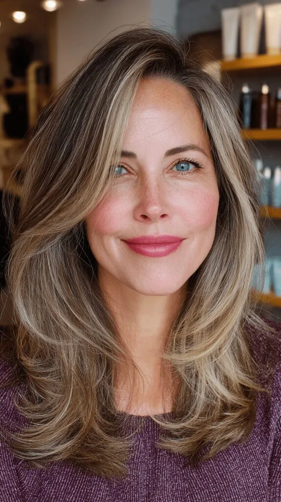 Effortlessly Chic Long Layered Cut with Sassy Blonde Highlights
