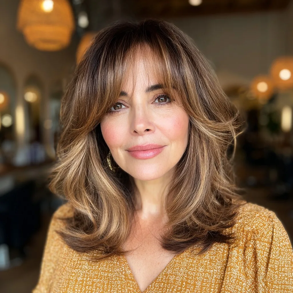 Effortlessly Chic Long Layered Cut with Soft Bangs