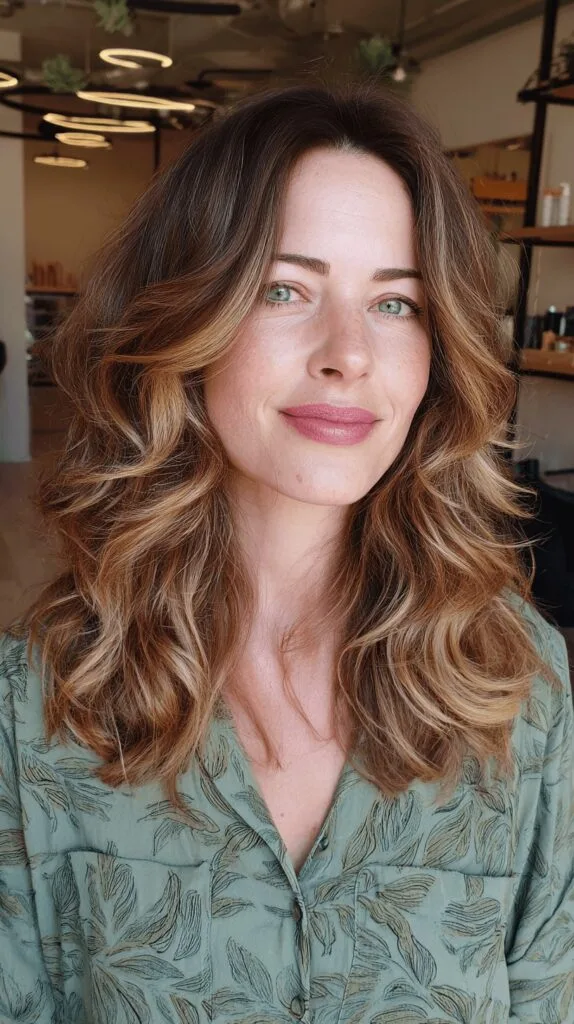 Effortlessly Chic Long Wavy Layers with Soft Highlights