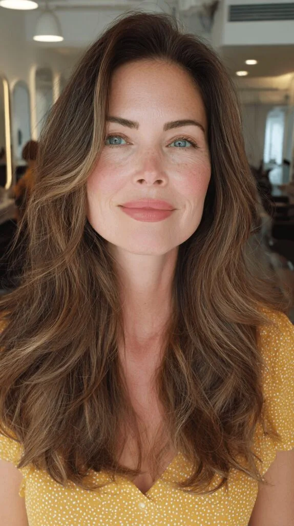 Effortlessly Chic Long Wavy Layers with Subtle Dimension