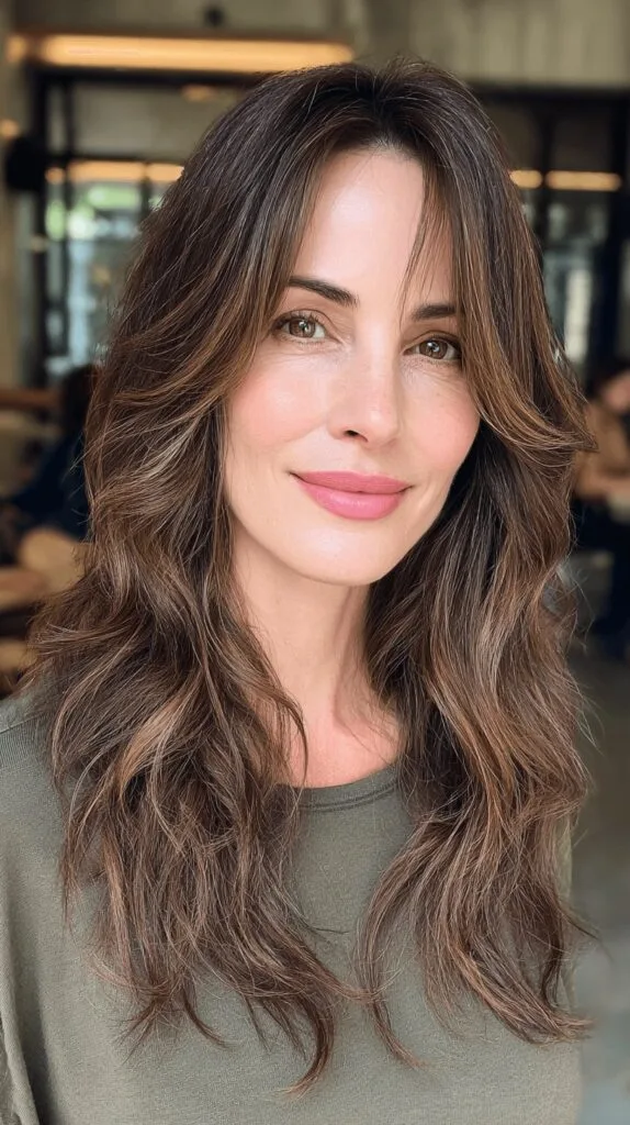 Effortlessly Chic Long Wavy Layers with Subtle Highlights