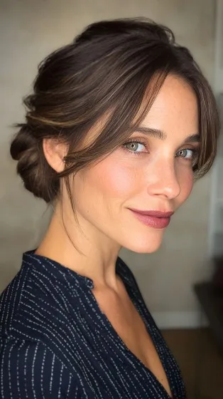 Effortlessly Chic Low Bun with Face-Frame Layers