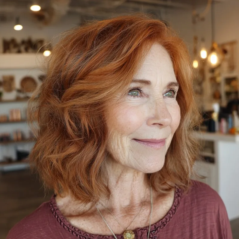Effortlessly Chic Red Bob with Textured Waves