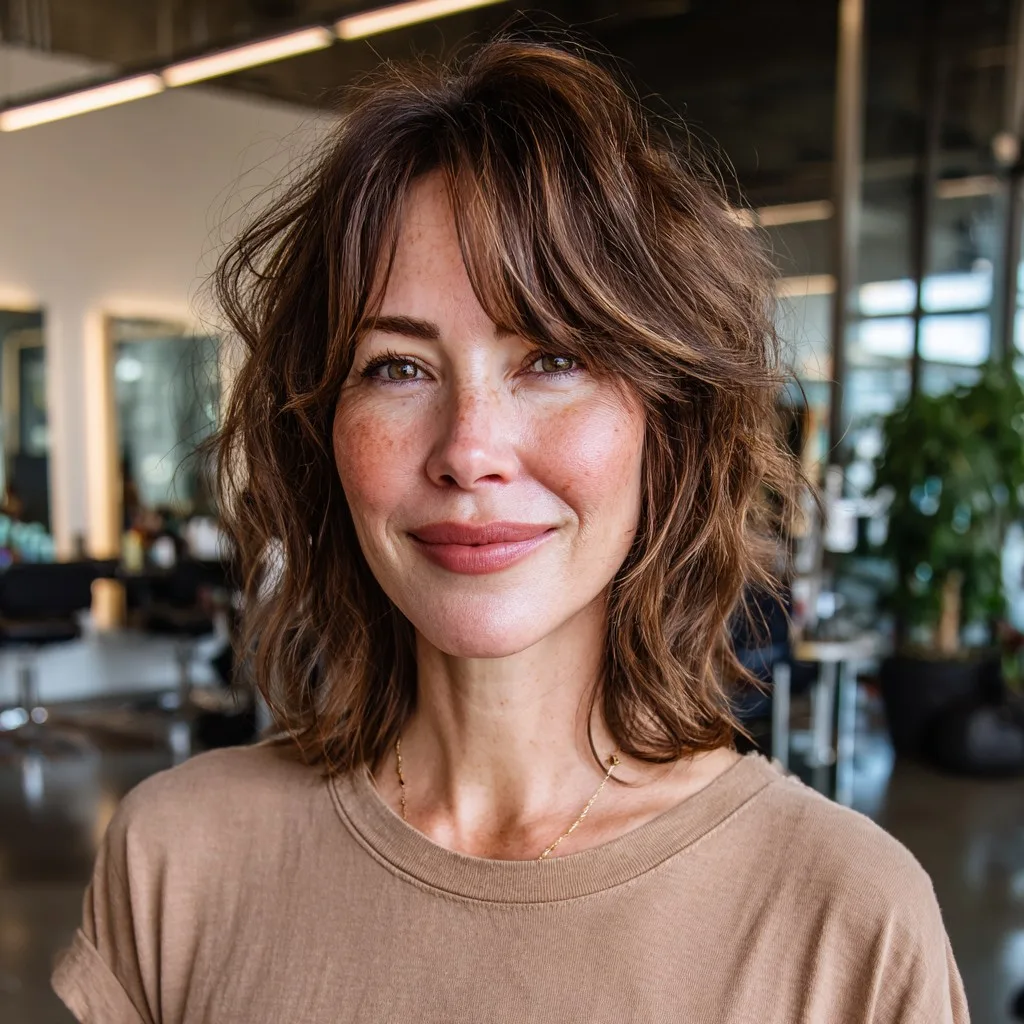 Effortlessly Chic Shaggy Bob with Face-Enhancing Bangs