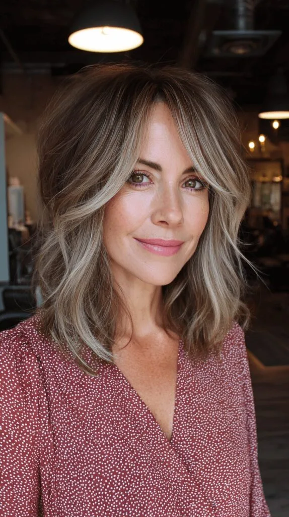 Effortlessly Chic Textured Lob with Blonde Highlights