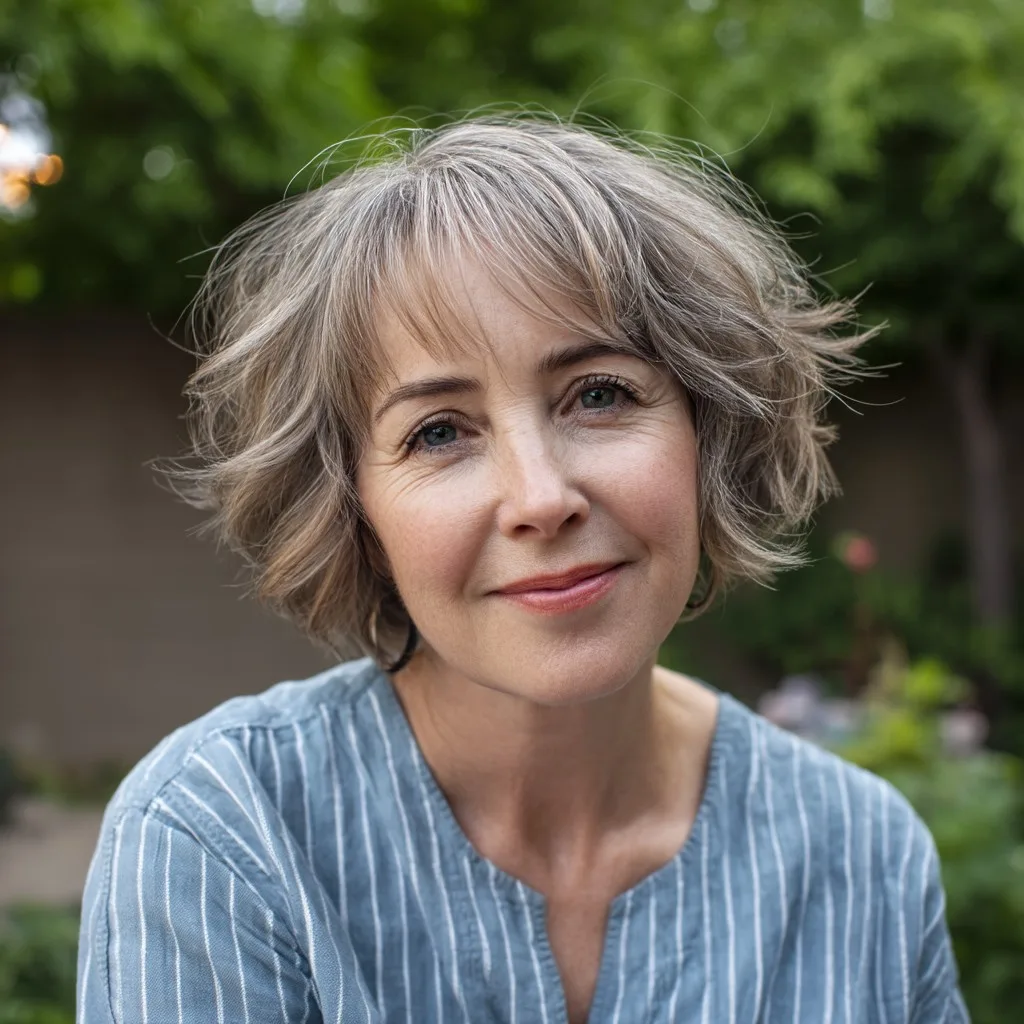 Effortlessly Chic Textured Short Cut with Soft Silver Highlights