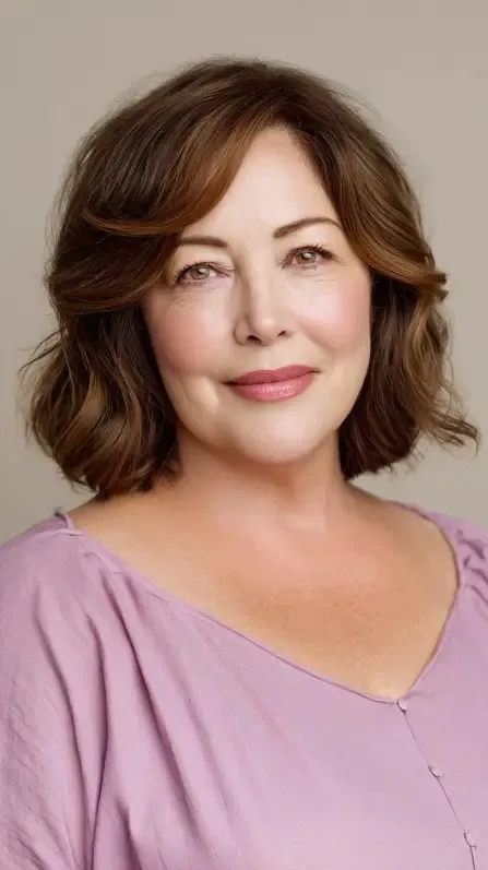 Effortlessly Curled Shoulder-Length Lob with Soft Layers