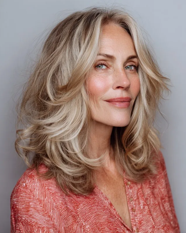 Effortlessly Layered Blonde Waves with Soft Highlights