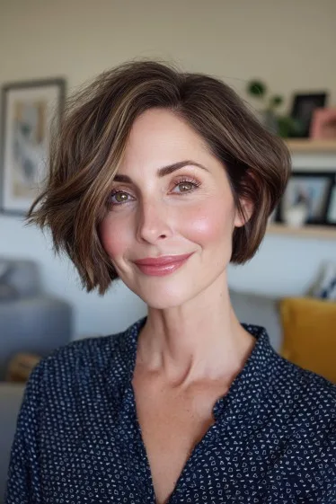 Effortlessly Stylish Wavy Bob with Warm Undertones