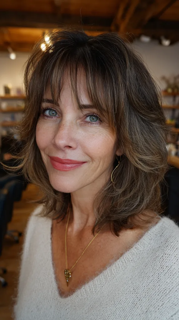 Effortlessly Textured Mid-Length Cut with Soft Bangs