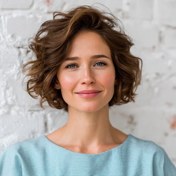 Effortlessly Tousled Curly Bob with Soft Layers