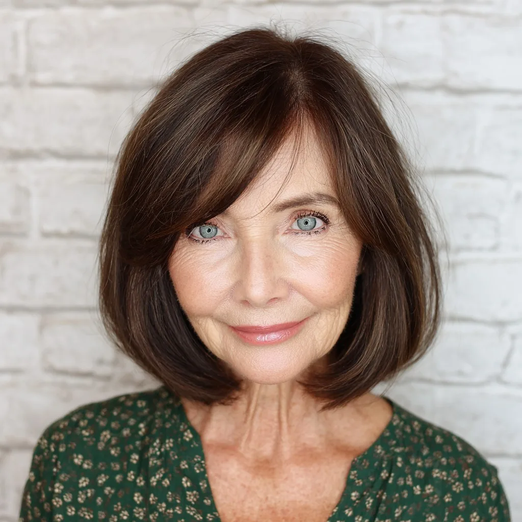 Elegant Chocolate Layered Bob with Soft Side Bangs