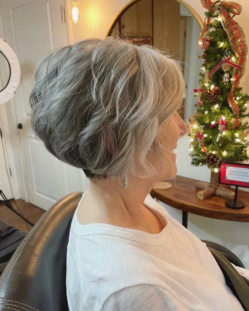 Elegant Curled Grey Bob with Soft Layers
