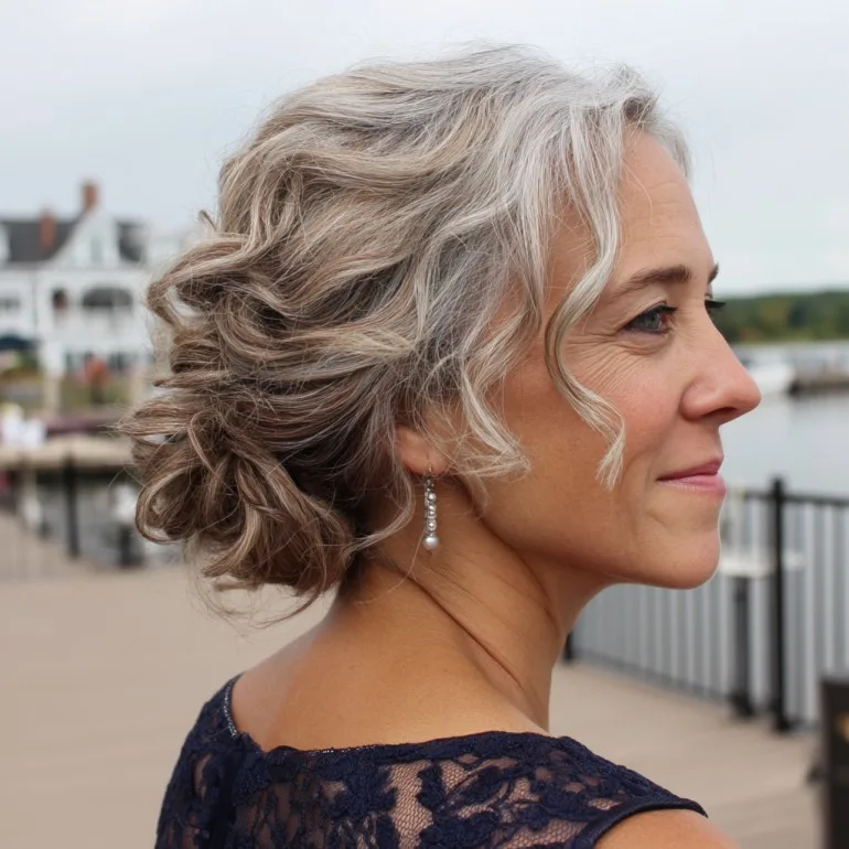 Elegant Curly Updo with Soft Highlights