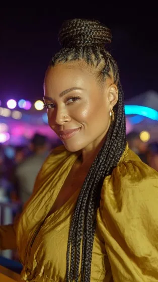 Elegant High Bun with Intricate Box Braids