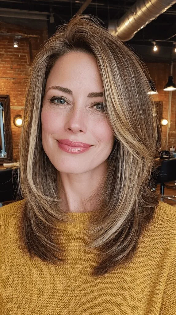 Elegant Layered Cut with Soft Blonde Highlights