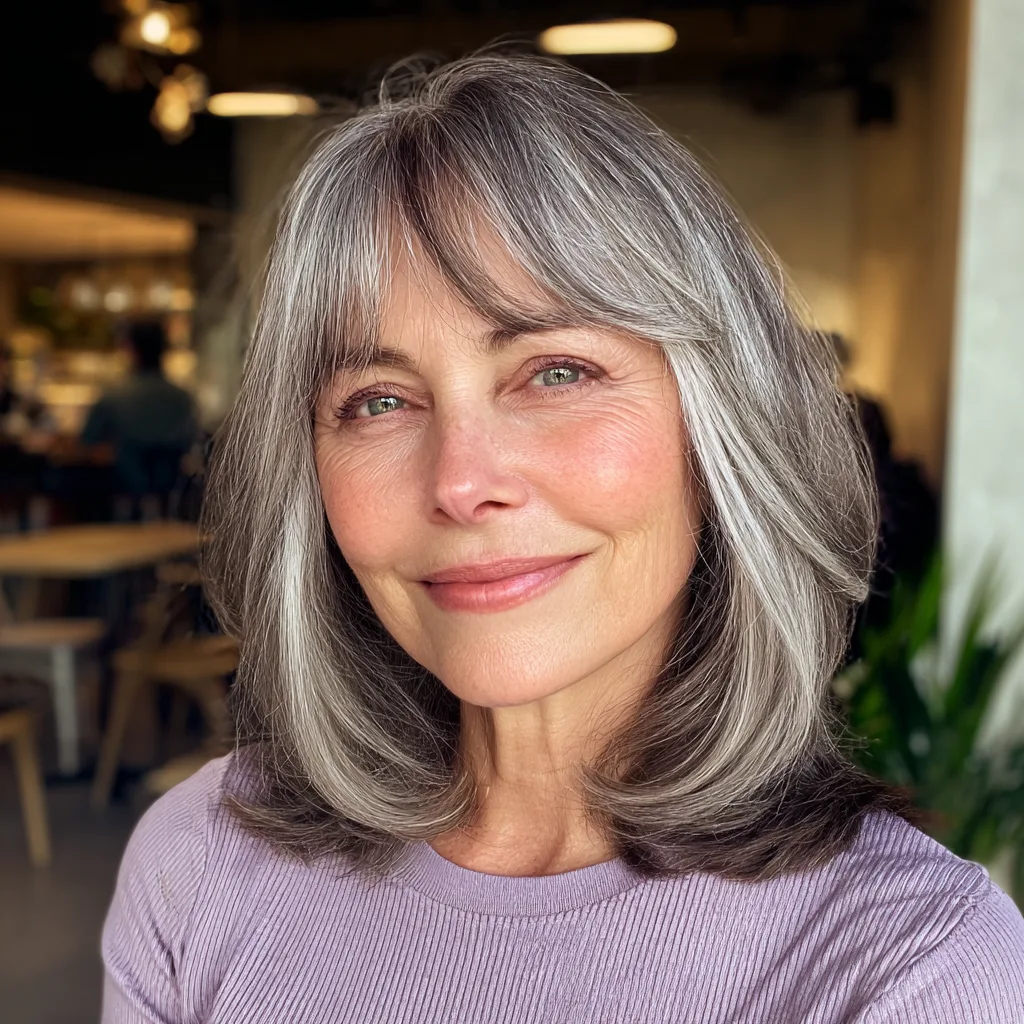 Elegant Layered Lob with Soft Bangs