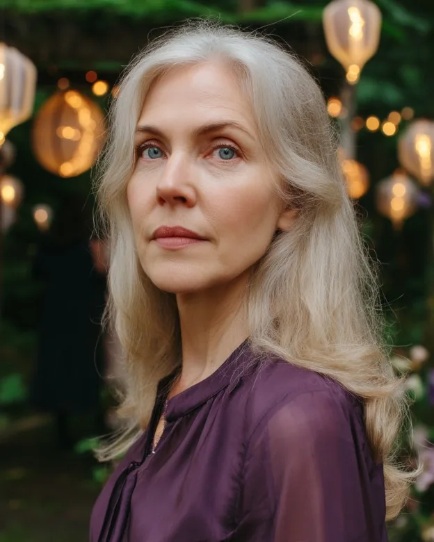 Elegant Long Silver Waves with Soft Face-Framing Layers
