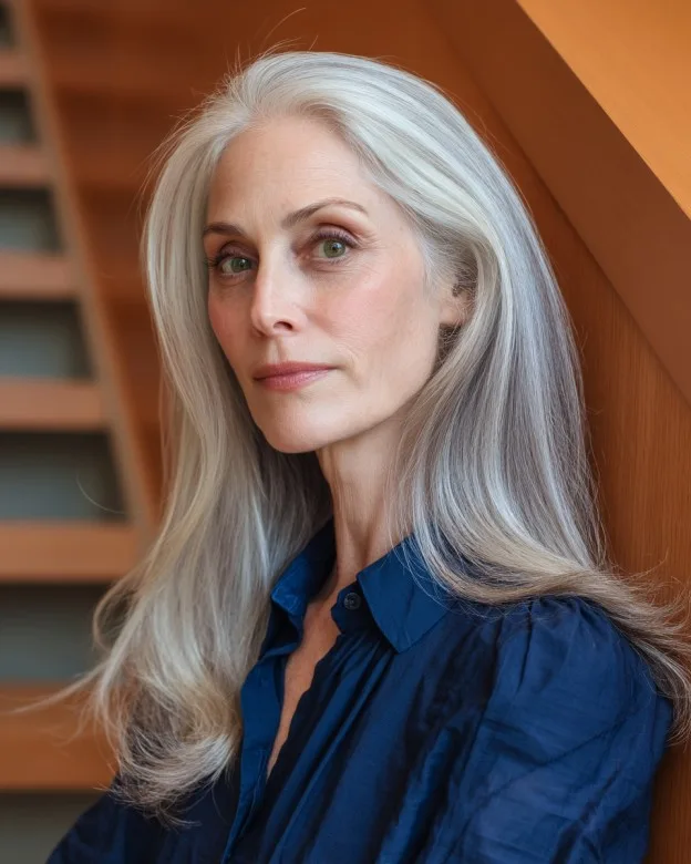 Elegant Long Silvery Layers with Soft Movement