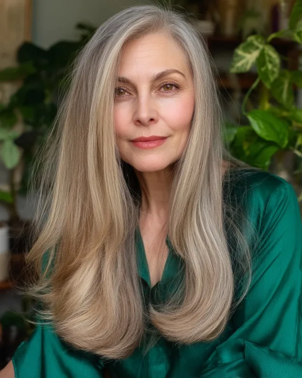Elegant Long Silvery Locks with Subtle Movement