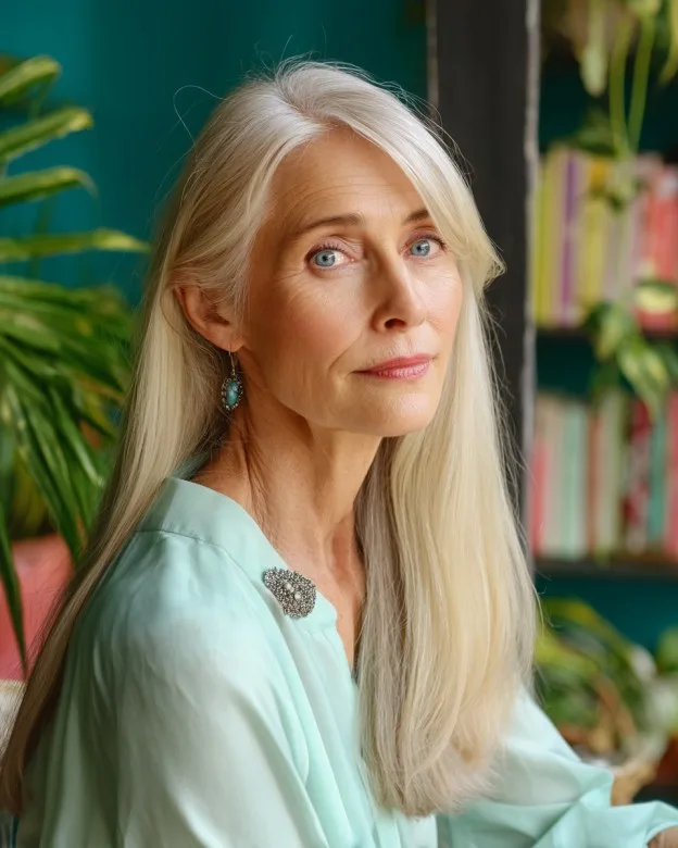 Elegant Long Silvery Tresses with Subtle Layers