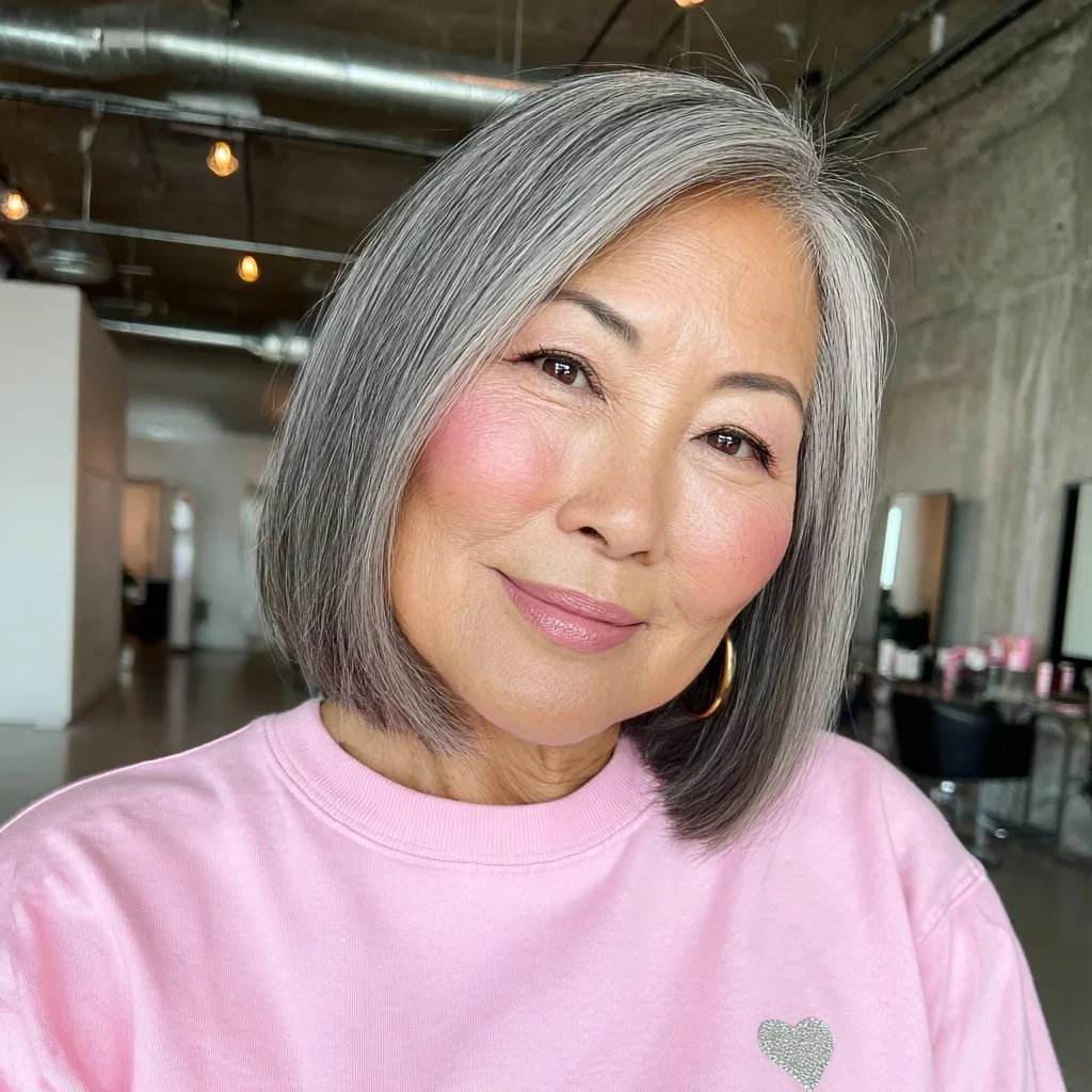Elegant Silver Blunt Bob with Textured Ends
