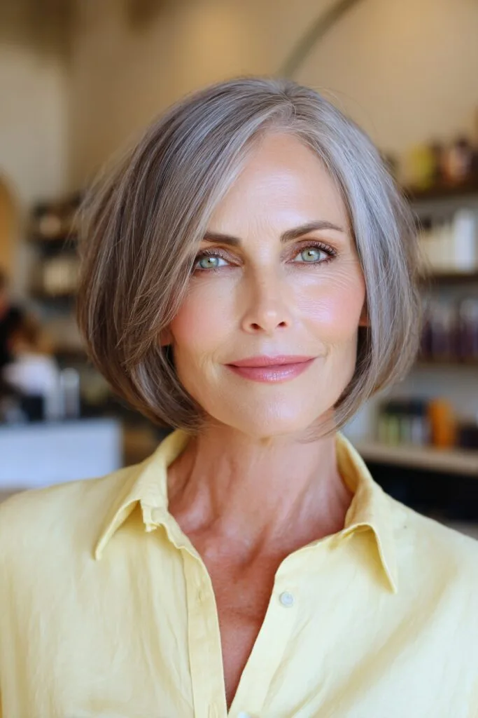 Elegant Silver Bob with Soft Face-Framing Layers