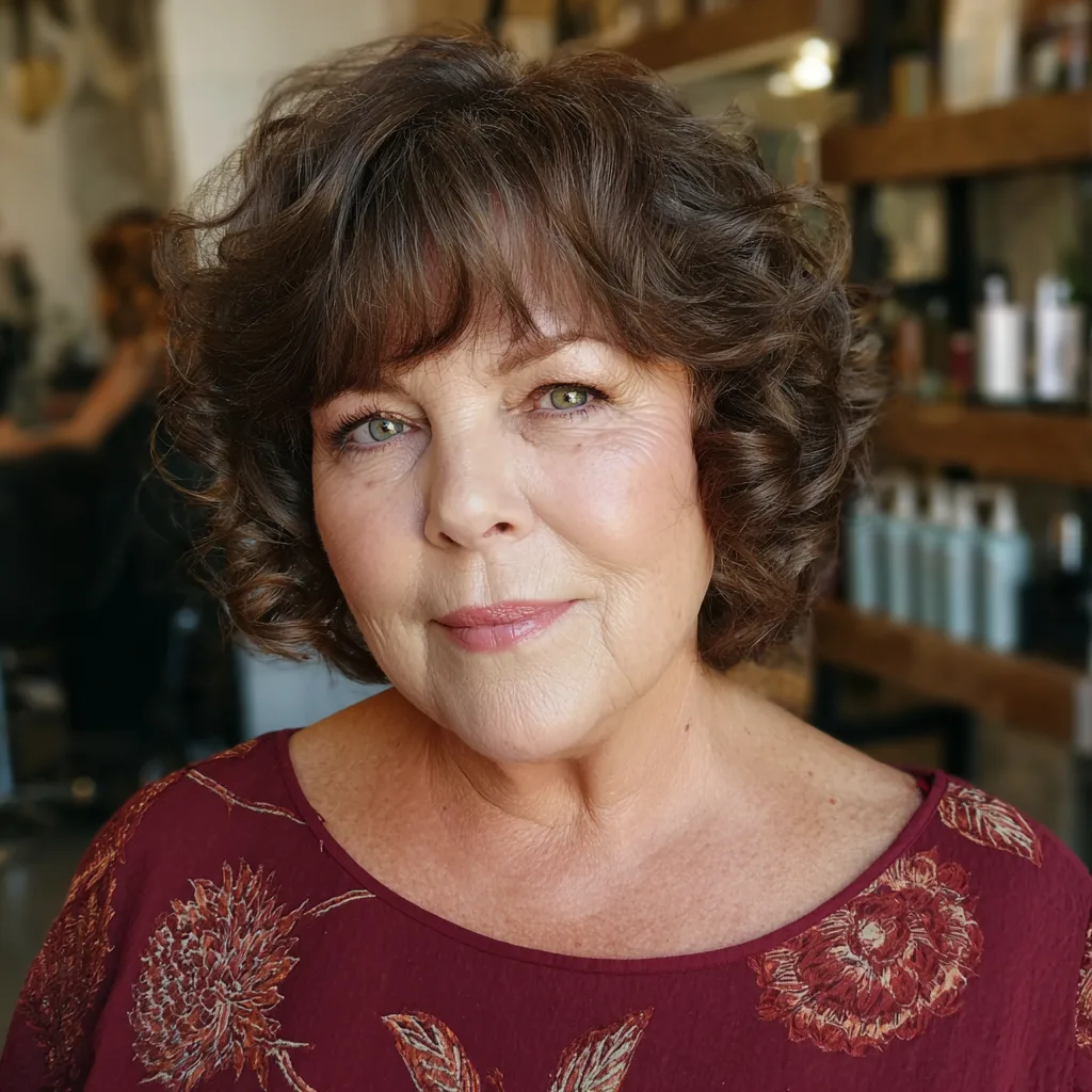 Elegant Soft Brown Curly Cut with Face-Framing Layers