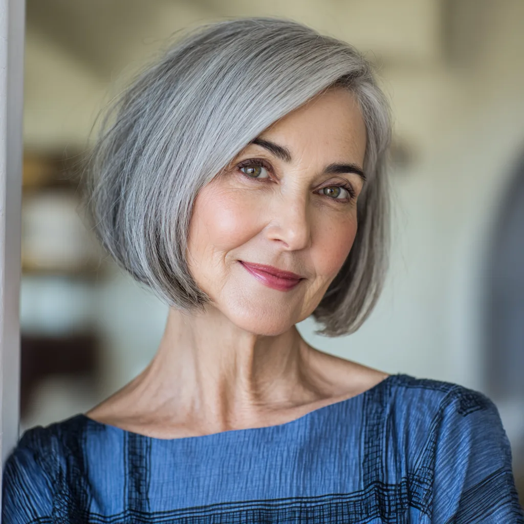 Elegant Soft Grey Bob with Subtle Face-Framing Layers