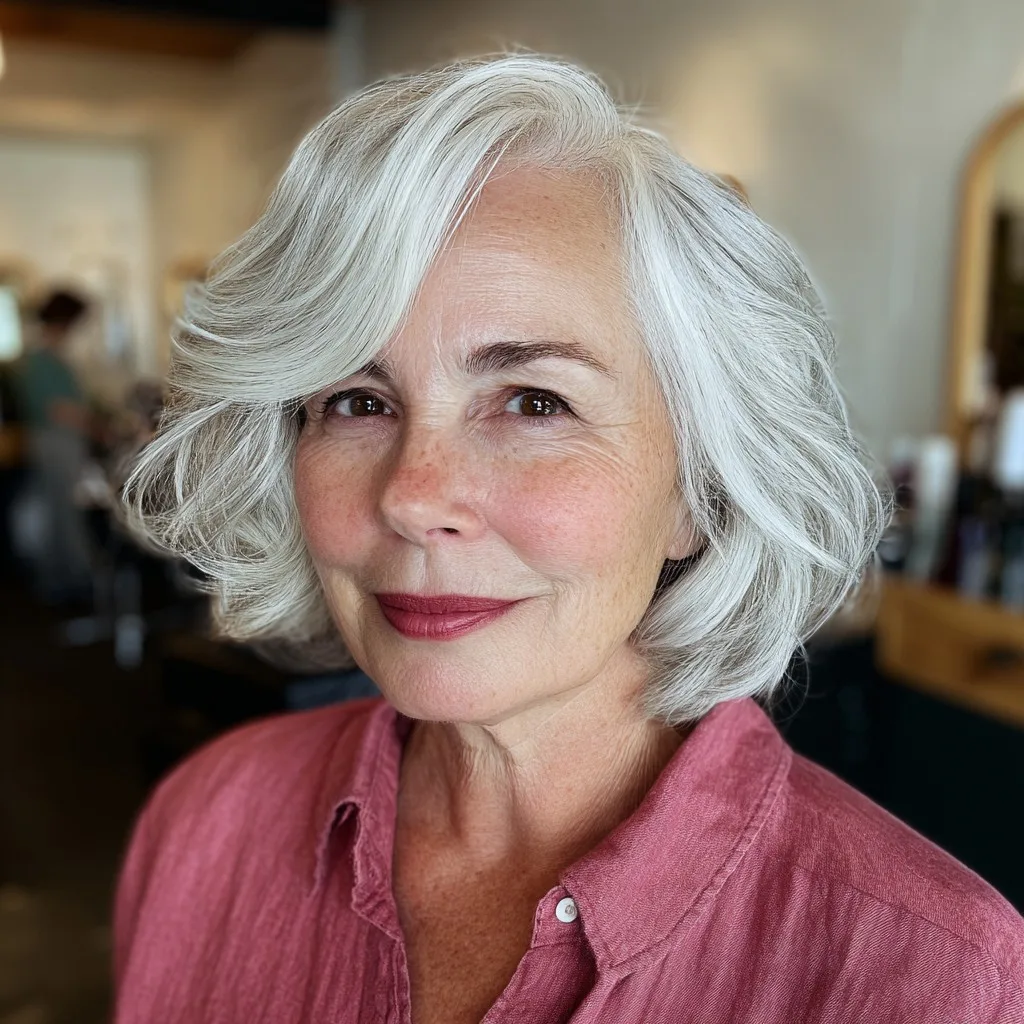 Elegant Softly Curled Bob with Flattering Side Bangs