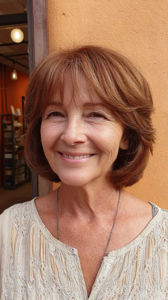 Elegant Tawny Layered Cut with Soft Framing Bangs