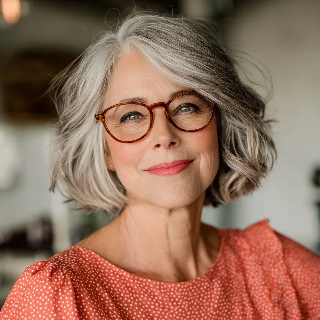 Elegant Textured Grey Bob with Soft Volume